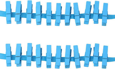 jijAcraft 100Pcs Clothespins with Ribbon, 1.4Inch Wooden Clothes Pins with 25Yds Blue Ribbon