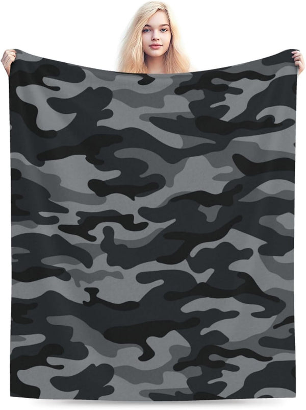 Perinsto Grey Black Camouflage Throw Blanket Ultra Soft Warm All Season Military Camo