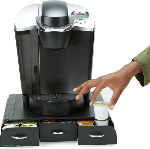 Mind Reader Single Serve Coffee Organizer with 3 Drawers, 36 Capacity, Black