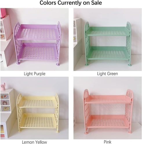 2-Tier Pink Desktop Rack, Multifunctional Cosmetic Stationery Storage Holder for Skincare, Office, Kitchen