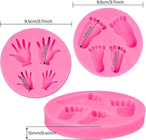 Whaline Silicone 3D Baby Feet Hands Mold, Pink Chocolate Fondant Mould for Baby Shower Decoration, 2pcs