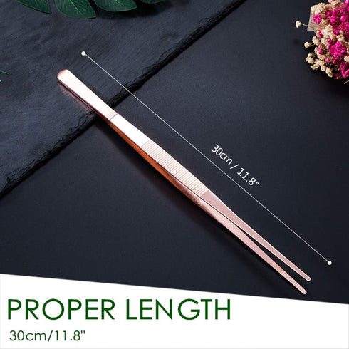 Tongs Tweezers - 12 Inch Long Food Tongs, Straight Serrated Forceps Cocktail Tweezers Bar Tool in Gold