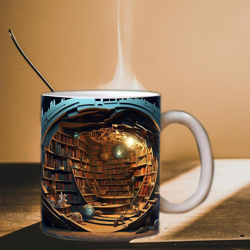 SavgU Mug,3D 11oz Library Bookshelf Book Mug Ceramic Coffee Mug,- Gifts for Book Lovers Readers Librarians Book Club