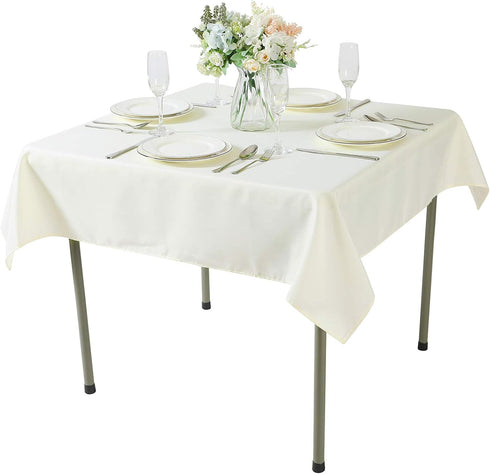 Cupuamon Square Tablecloth 52x52 inch - Washable Polyester Fabric for Wedding Party Dining Banquet Decoration, Ivory