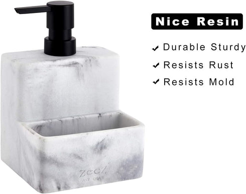 zccz Soap Dispenser with Sponge Holder, Marble Look Liquid Hand and Dish Soap Dispenser Pump Bottle for Kitchen Sink