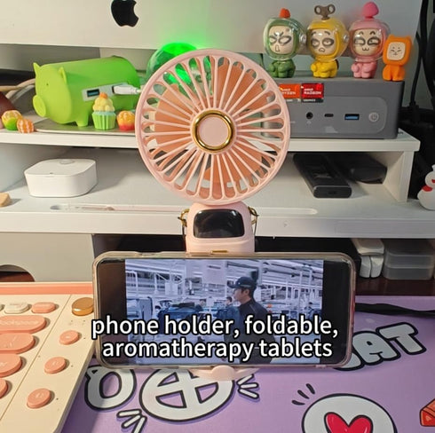 Portable Handheld Fan, 3-in-1 Small Neck/Desktop Fan, 90° Foldable, Aromatherapy Fan with LED, 5-Speed, 2400mAh (White)