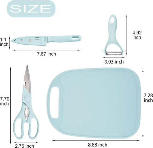 Magicorange Travel Cutting Board Set, 3 Pcs Portable Mini Camping Plastic Cutting Board Set & Stainless Steel Knife with Sheath, Fruits & Vegetable Peeler Scissors (Blue) by Magicorange