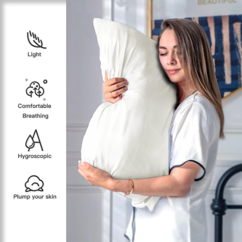 Silk Pillow Cases Set of 2 - Soft Breathable King Size Natural Mulberry Satin Silk Pillowcase with Hidden Zipper, Ivory