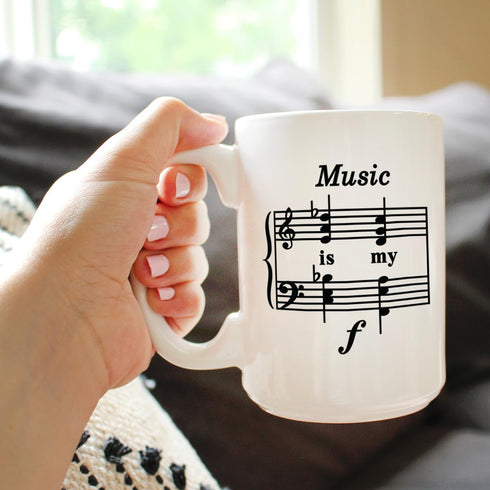Music Is My Forte - Large 15oz White Ceramic Mug - Funny Musician Gifts and Musical Accessories