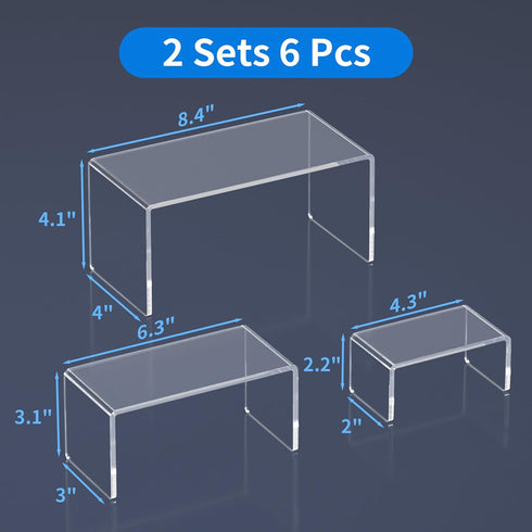 2 Sets,3 -8.4"x6.3"x4.3" NIUBEE Acrylic Display Risers Stand Steps Clear Riser Shelf Showcase for Amiibo Funko POP