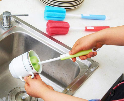 VASANA 3PCS Sponge Cleaning Brush Set, Adjustable Long Handle Cup Bottle Scrubber Sponges for Baby Bottles