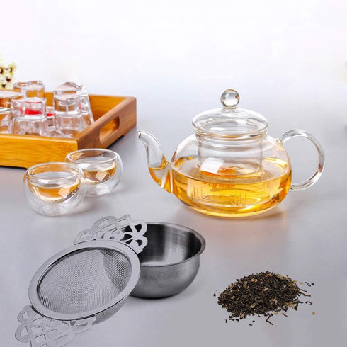 4 Set Tea Strainers with Drip Bowls, Loose Leaf Tea Strainers with Double Winged Handles, Extra Fine Mesh Tea Infuser