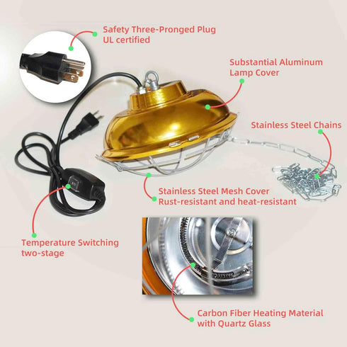 LEWINHOOK lamp300 Chicken Coop Heater Inside Coop heat Watt Two-Stage Temperature Brooder Heater for Chicks