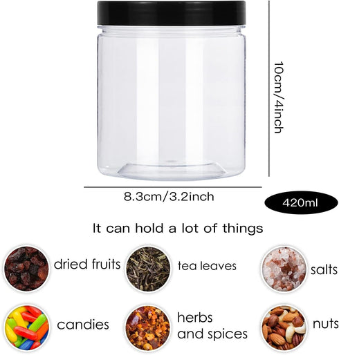 Lainrrew 8 Pcs 14oz Plastic Jars with Lids, Clear Round Storage Containers for Kitchen, Home, Crafts