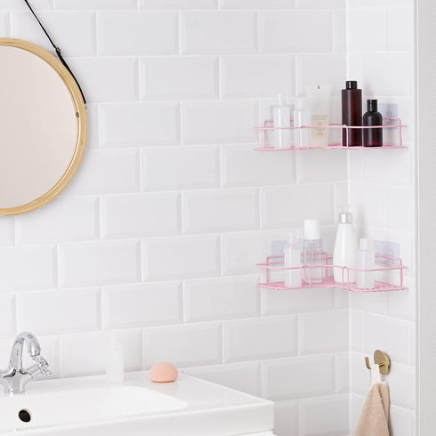 Set 2 Navaris Self Adhesive Shower Caddy - of Bathroom Organizer Shelves for Corner Wall of Bath - Toiletry Shampoo