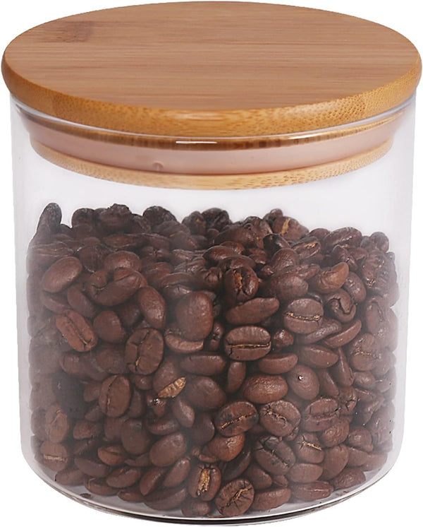 18 Oz Glass Jar with Lid, Clear Thickened Storage Container with Sealed Bamboo Lid for Coffee, Sugar, Spices