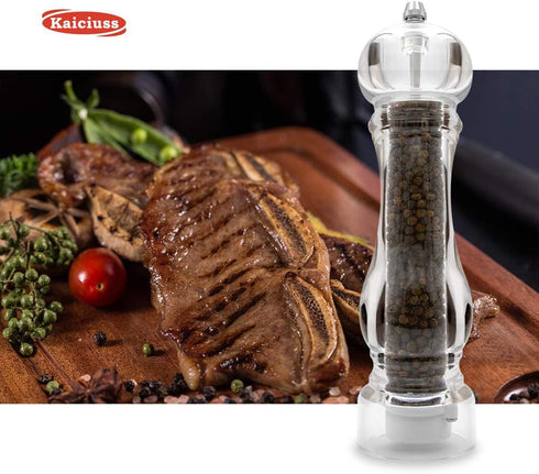Salt Pepper Grinder Mill Acrylic, Adjustable Mill-Clear, Best Peppercorn Grinder