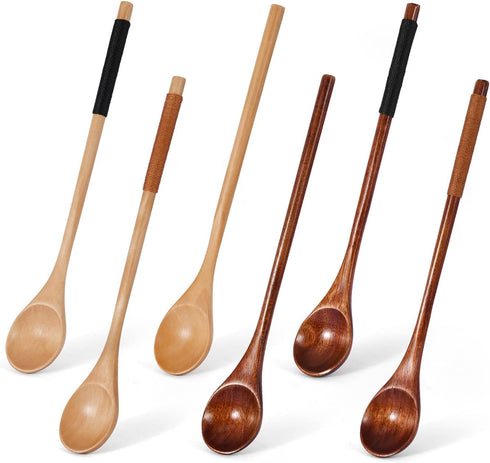 Wooden Spoons for Cooking: Long Handle Mixing, Stirring, Seasoning Spoons for Baking, Set of 6