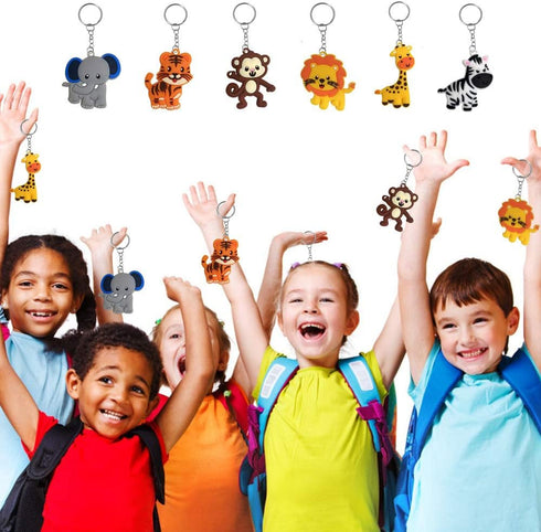 iMagitek 24 Pack Jungle Safari Animal Keychains, Kids Party Bag Fillers, Jungle Safari Baby Shower Favors