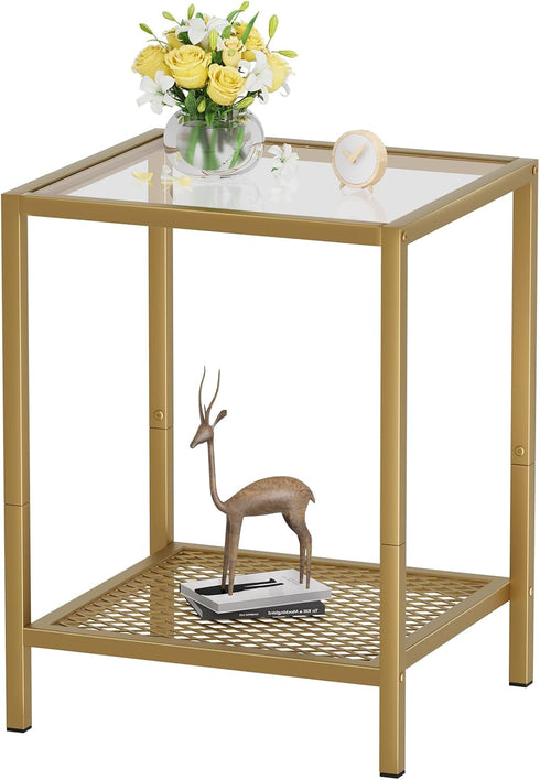 SAYGOER Glass Side Table Small Gold End Table for Narrow Space 2-Tier