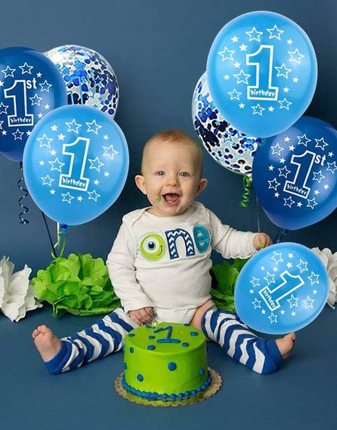 BEISHIDA 1st Boy Happy Birthday Decorations, 12 Inch Large Navy Blue Confetti Balloons, Perfect for Baby 1st Birthday