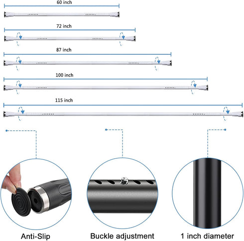 White Tension Curtain Rod No Drill, 42 to 72 Inch Adjustable Heavy Duty Black Shower Curtain Rod