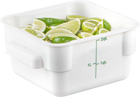 Restaurantware Met Lux 2 qt Square White Plastic Food Storage Container with Green Volume Markers, 10 Count Box