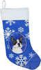 Caroline's Treasures SS4654-CS Boston Terrier Winter Snowflakes Holiday Christmas Stocking, Fireplace Hanging Decor