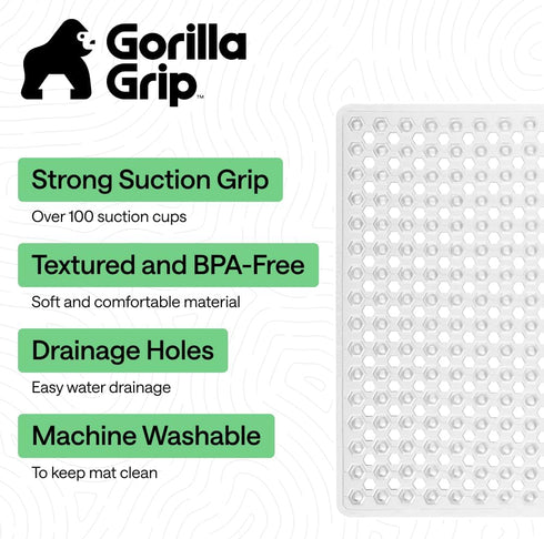 21x21 Inch, GORILLA GRIP Patented Square Shower Stall Mat, Small Bathtub Floor Mats for Stand Up Showers with Suction