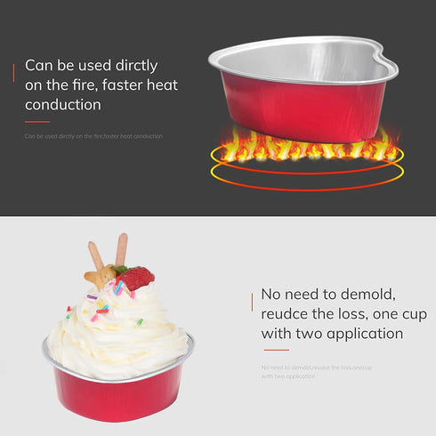 Heart Shaped Cake Pans for Baking, BLVRYVIO 50 Sets Aluminum Cupcake Cups with Lids, Red