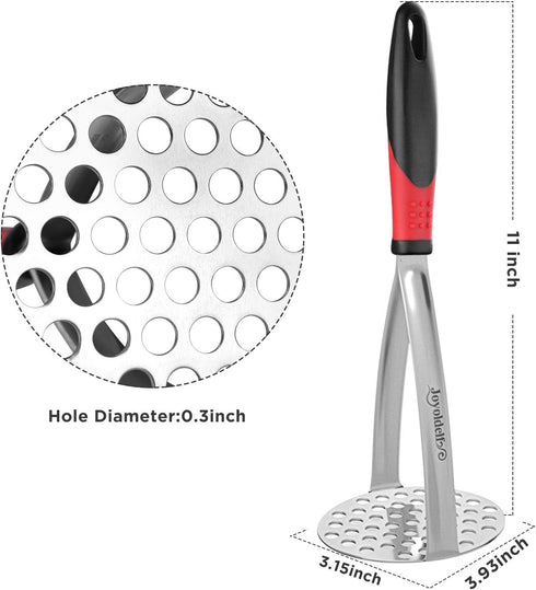 Joyoldelf Heavy Duty Potato Masher, Stainless Steel Kitchen Tool with Non-slip Handle for Beans, Vegetables & Fruits
