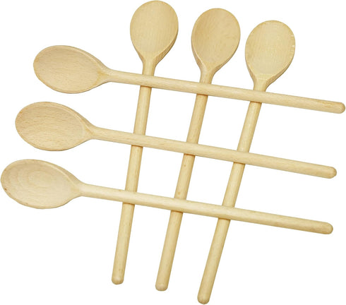 10 Inch Long Wooden Spoon Set by BICB, Natural Beechwood Mixing Spoons, Set of 6 for Cooking