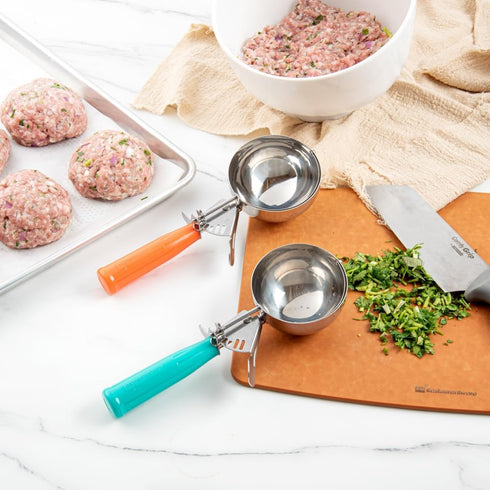 8 1 Restaurantware Met Lux Ounce Portion Scoop Durable Disher Scoop - Thumb Trigger Orange Stainless Steel Ice cream