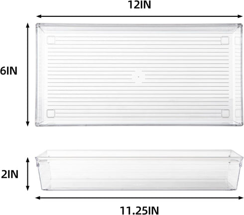 4 Pack 12"x 6" Clear Plastic Desk Drawer Organizer Tray Storage Bins for Bathroom Office Kitchen Utensils