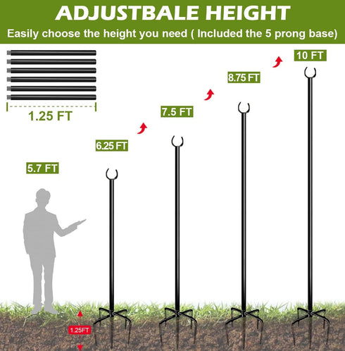 Eazielife 10 (1 Pack) Outdoor String Light Pole, FT Heavy Duty Hanging Light Stand Pole for Outside Garden Lawn, Patio