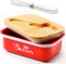 Butter Dish with Lid, Metal Butter Keeper and Stainless Steel Knife, Large Kitchen Container, Red