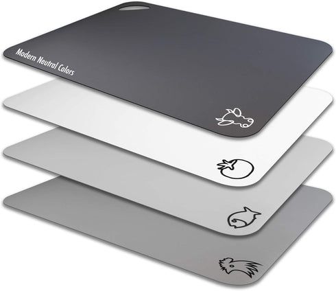 Fotouzy Set of 4 Flexible Plastic Cutting Board Mats with Food Icons, BPA-Free, Anti-skid Back, Dishwasher Safe, Modern