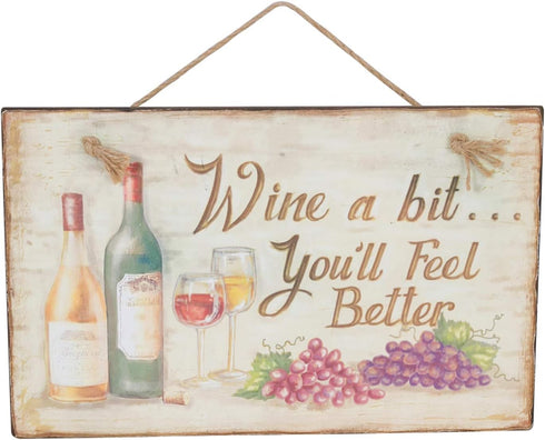 Beachcombers "Wine A Bit You'll Feel Better" Vintage Plaque Sign, 15.75" x 10" x 0.25