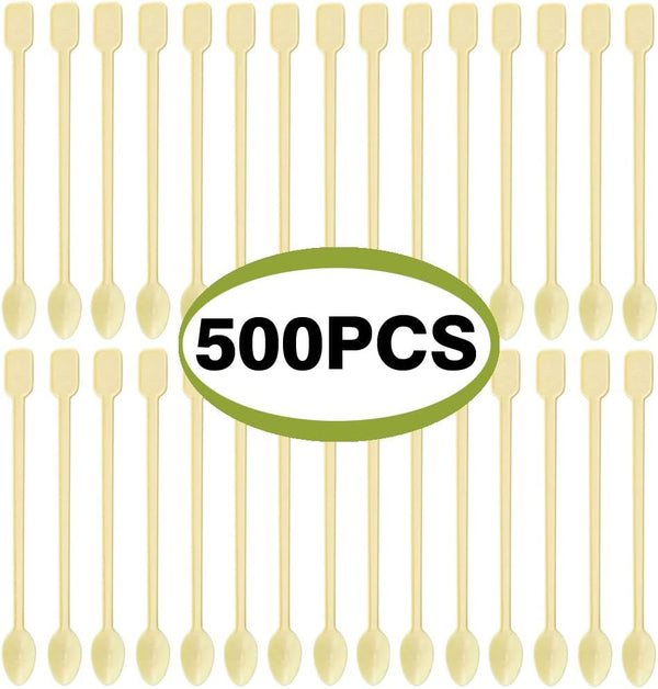 500 PCS Disposable Tiny Coffee Spoon, Beige Plastic Stir Cocktail Sticks, Mini Tea Stirrer