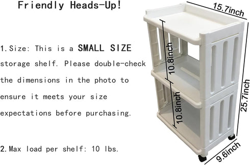 TENBOAT 3 Rolling Storage Utility Cart Slim Organizer Shelf with Wheels Tier Narrow Places Mobile Shelving Unit Tower