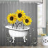Rustic Farmhouse Shower Curtain - Yellow and Gray Fabric Floral Sunflower Shower Curtain with Hooks, 72X72 inch