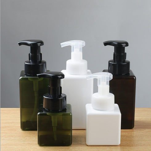 Foaming Soap Dispensers Pump-Bottles Pack of 2 (250 ml + 450 ml) for Kitchen, Bathroom, Brown