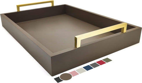 Decorative Coffee Table Tray, Ottoman Tray for Breakfast, Drinks, Serving Platter with Champagne Gold Handles