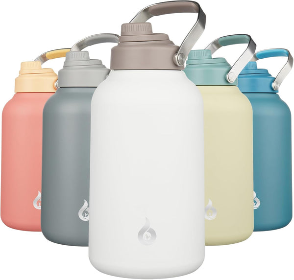 BJPKPK 1 Gallon Insulated Water Bottle, 128oz Large Jug with Metal Handle, BPA Free, Milky White