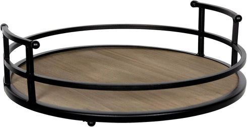 Stratton Home Decor Metal and Wood Round Tray | Wooden Coffee Table