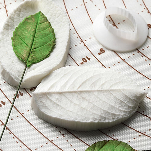 6Pcs Rose Leaves Cutter & Veiner Set, Fondant Silicone Mold for Chocolate Sugarcraft
