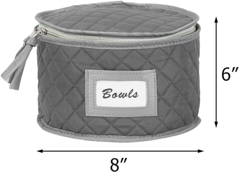 Stack Store Plus More China Storage Quilted Case for Dessert Plates, Bowls, Small Plates, Gray, 8" W x 6" H