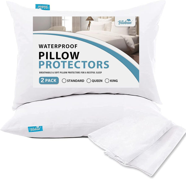 4 Pack Pillow Protectors with Zipper, Breathable & Noiseless, 100% Waterproof Pillow Cases, Standard Size White