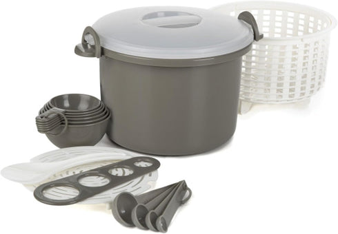 Prep Solutions 17 Piece Set Microwaveable Rice and Pasta Cooker, 12 Cup Capacity with Locking Lid