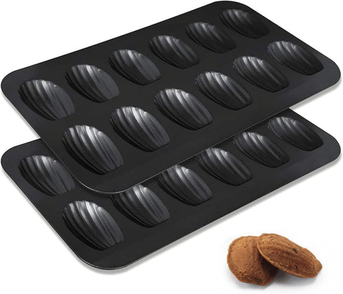 2 Pack Madeleine Pan, Heavy Duty Nonstick 12-Cavity Spherical Scallop Bakeware for Oven Baking